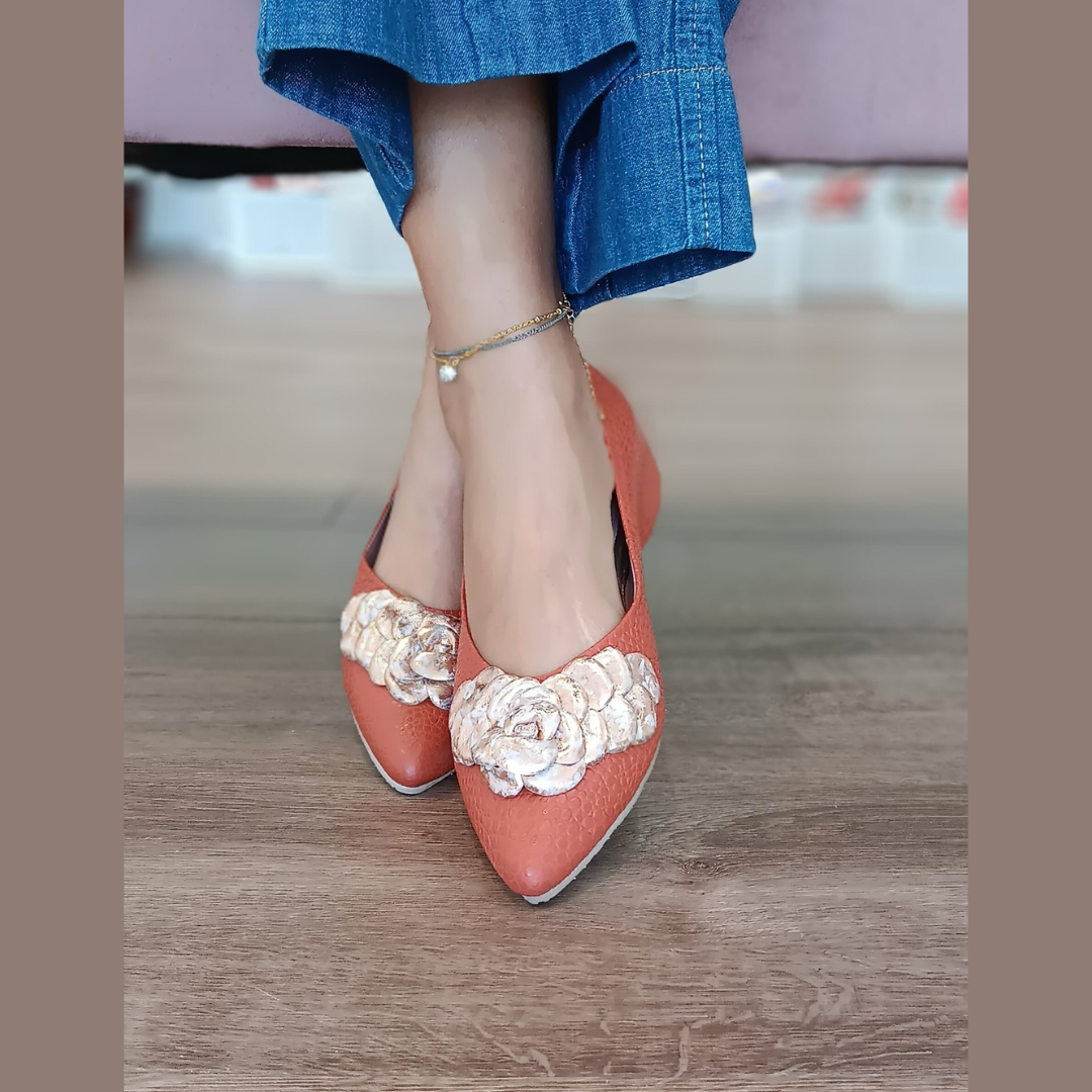 Terracotta Bloom Leather Ballerina | REF 3378
