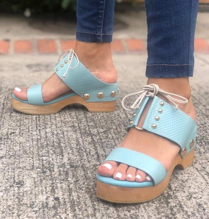 Flat sandals with wooden soles Aquamarine | REF 5651