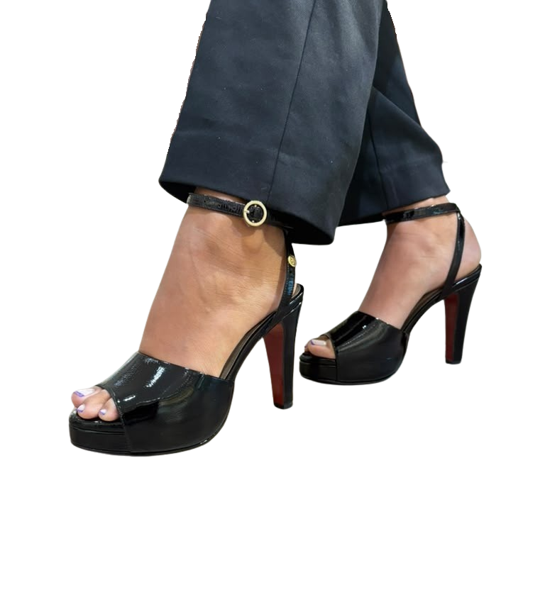 Elegance Black Patent Leather High Heel Sandals | Ref 5458