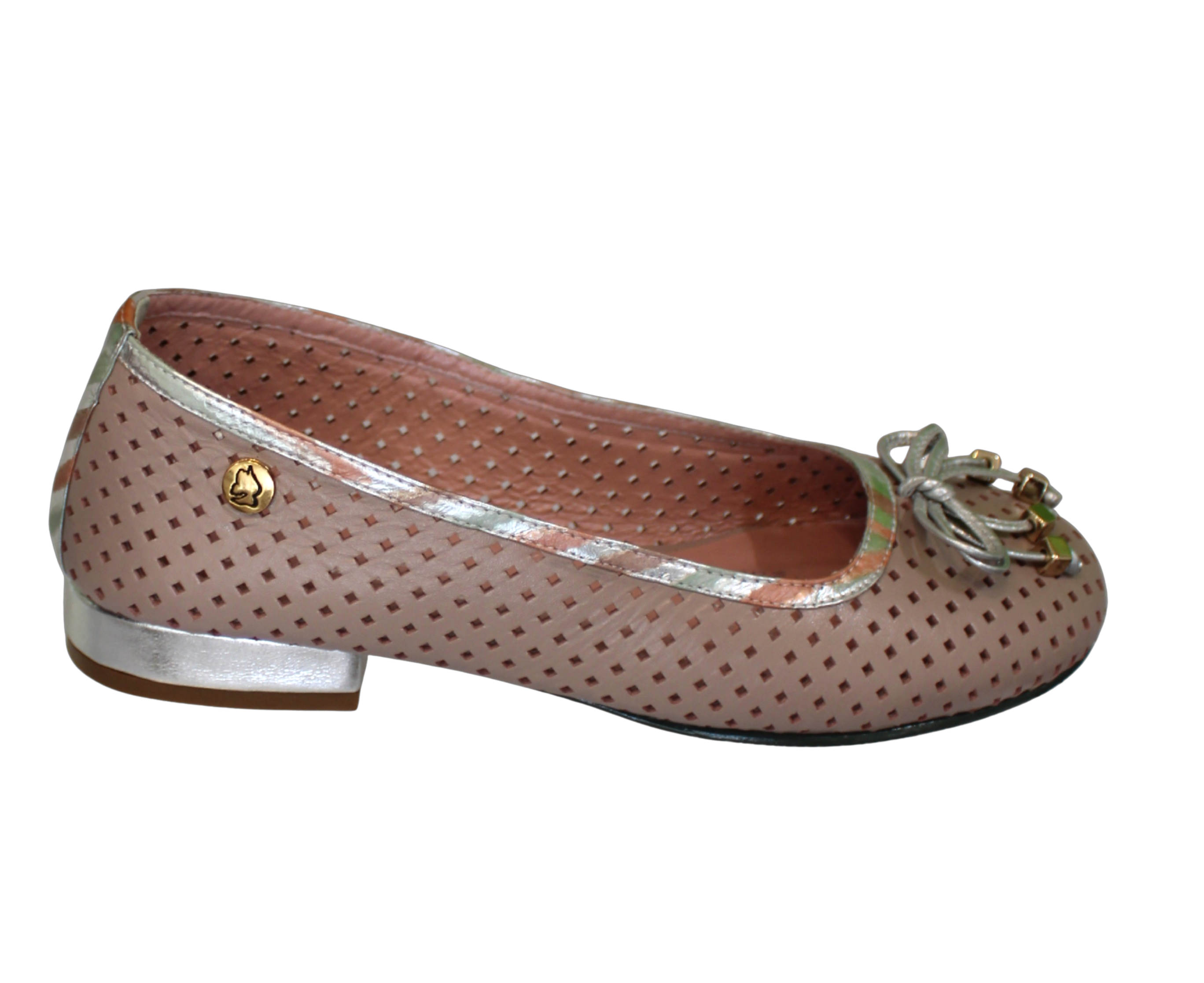 Blush Leather Ballerina with Diamond Cutout Detail and Bow | REF 632