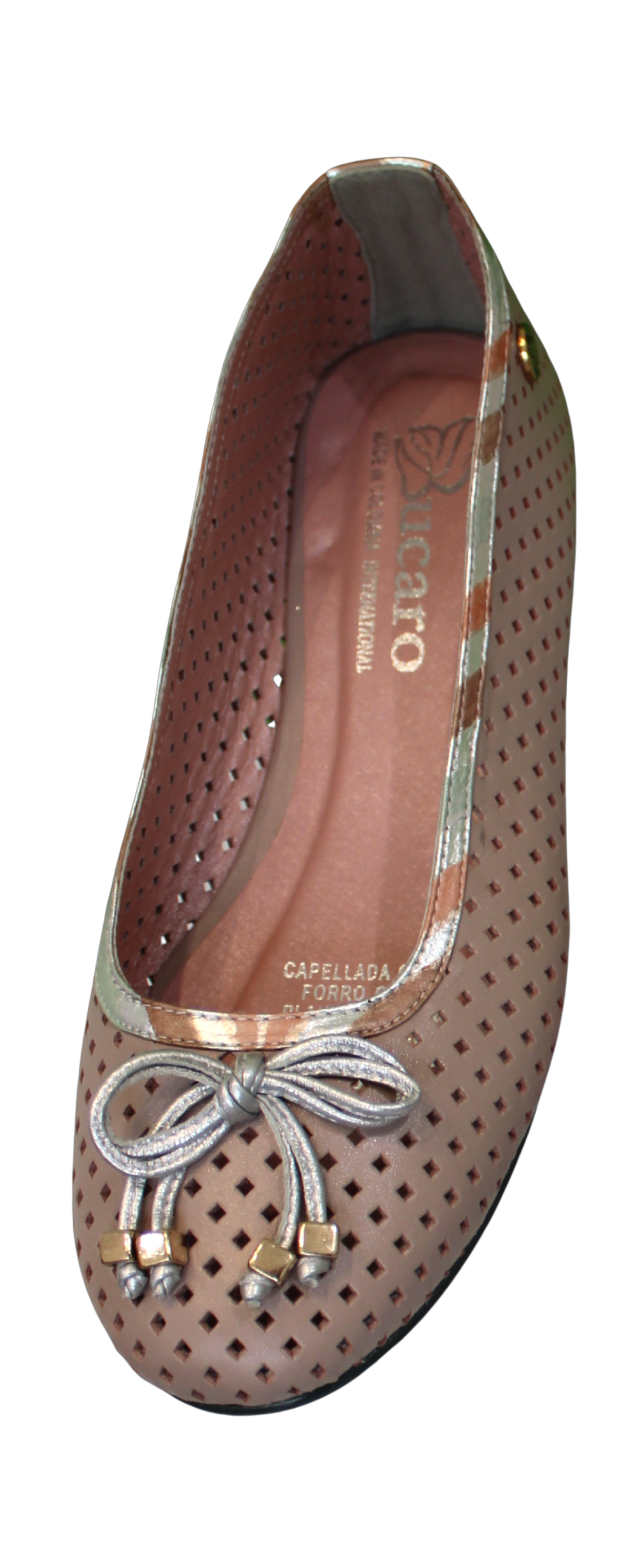 Blush Leather Ballerina with Diamond Cutout Detail and Bow | REF 632