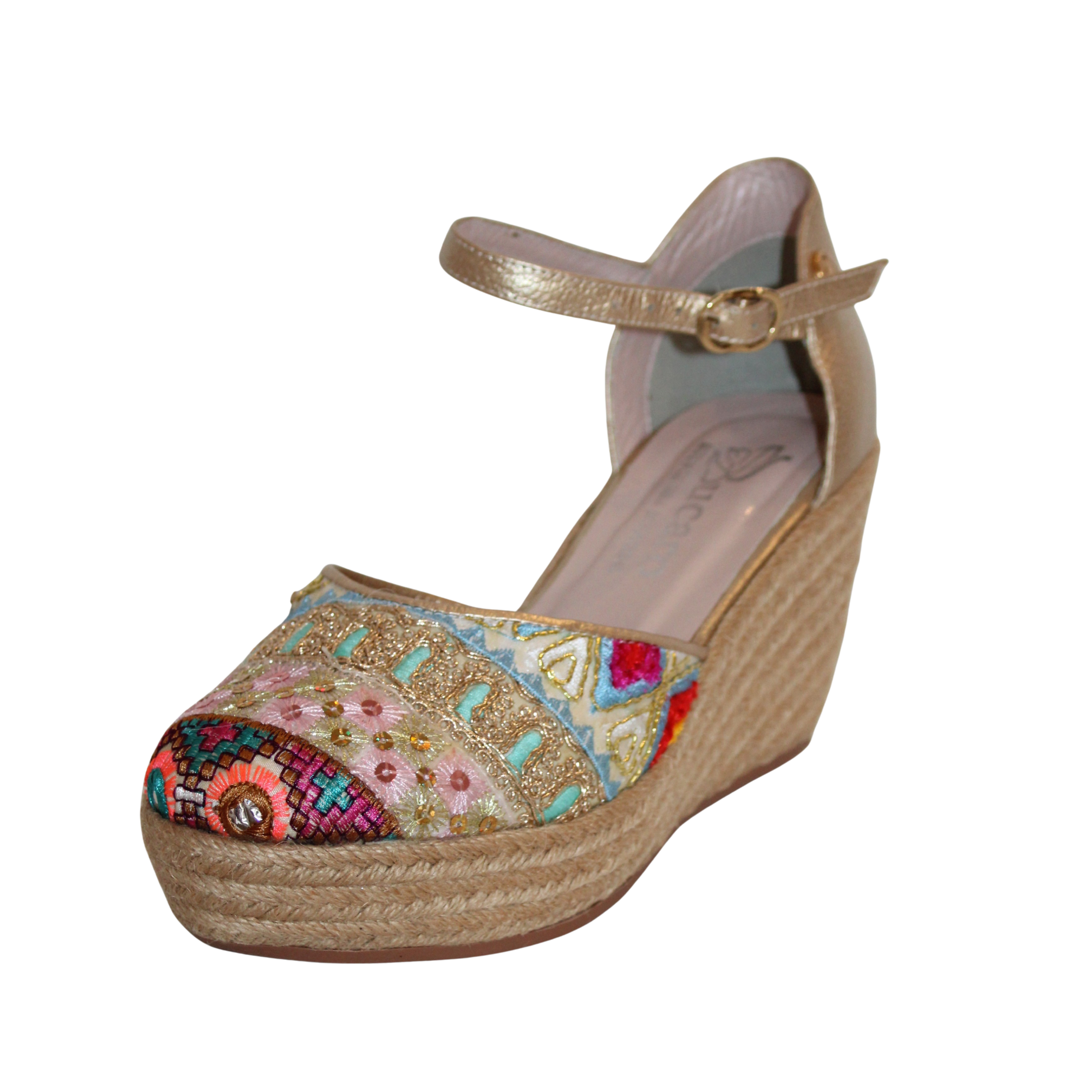 Platform Embroidered Fabric Adorns, in leather, handmade | Ref 6003