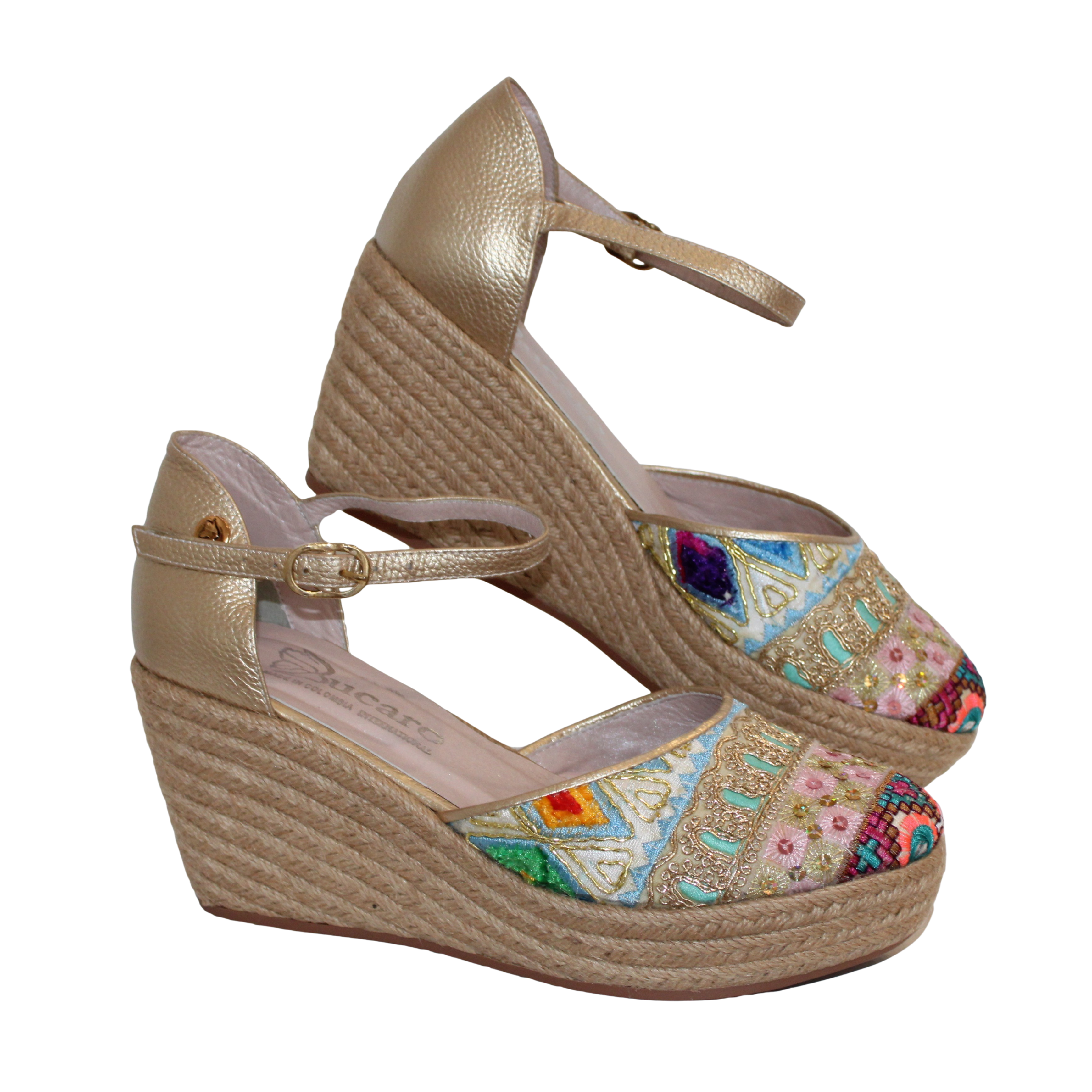 Platform Embroidered Fabric Adorns, in leather, handmade | Ref 6003