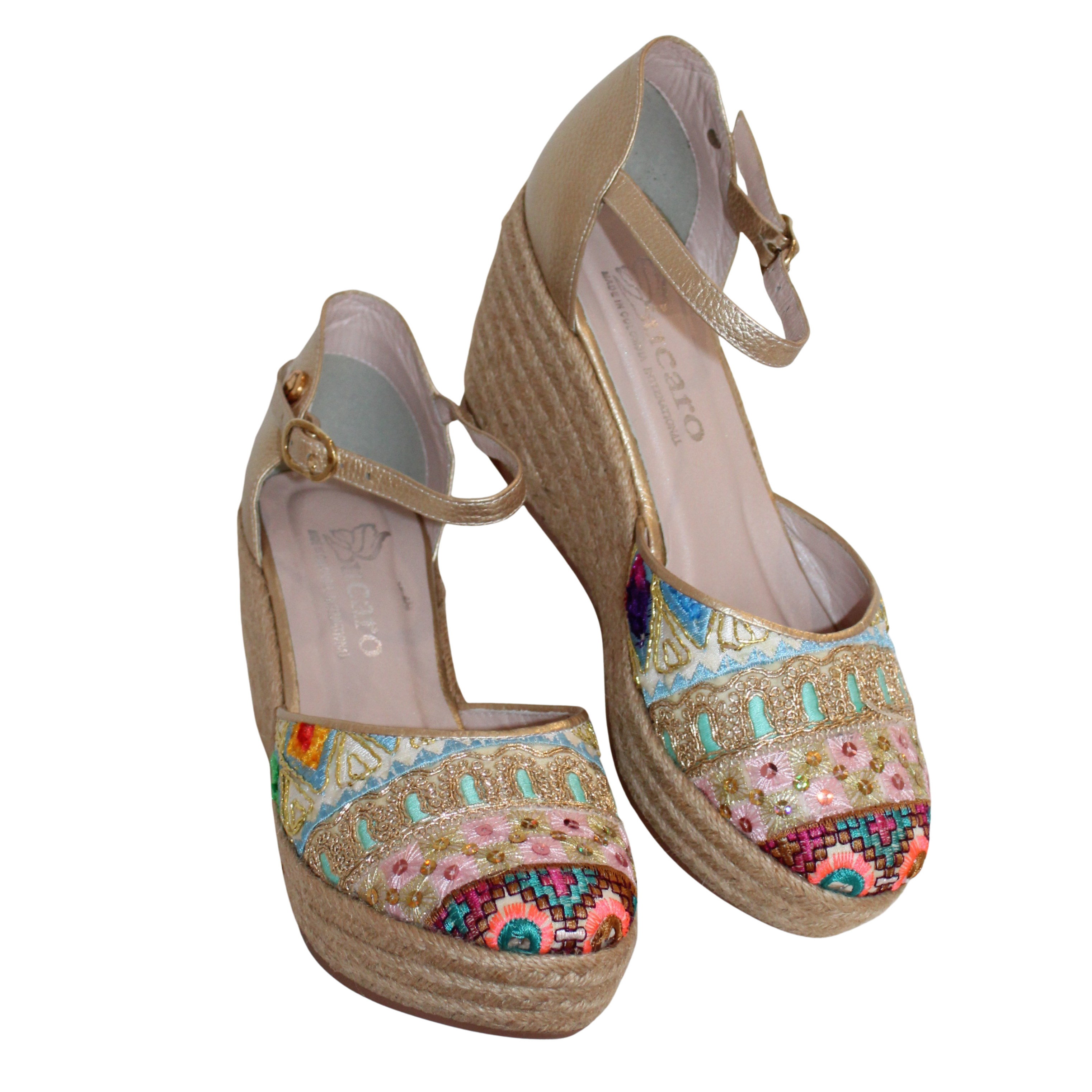 Platform Embroidered Fabric Adorns, in leather, handmade | Ref 6003