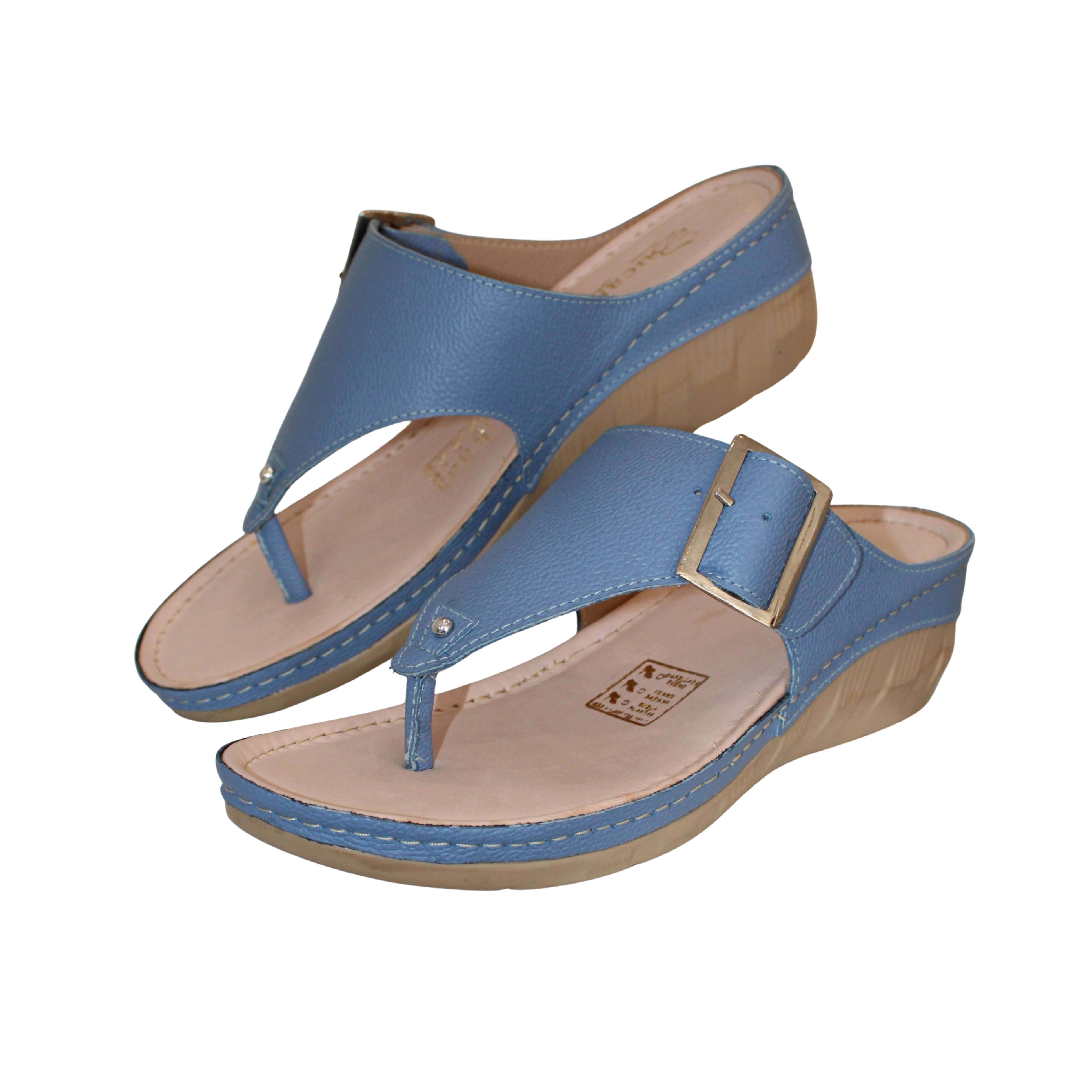 Flat Toe Sandals in Light Blue Leather with Adjustable Buckle Ref 0989