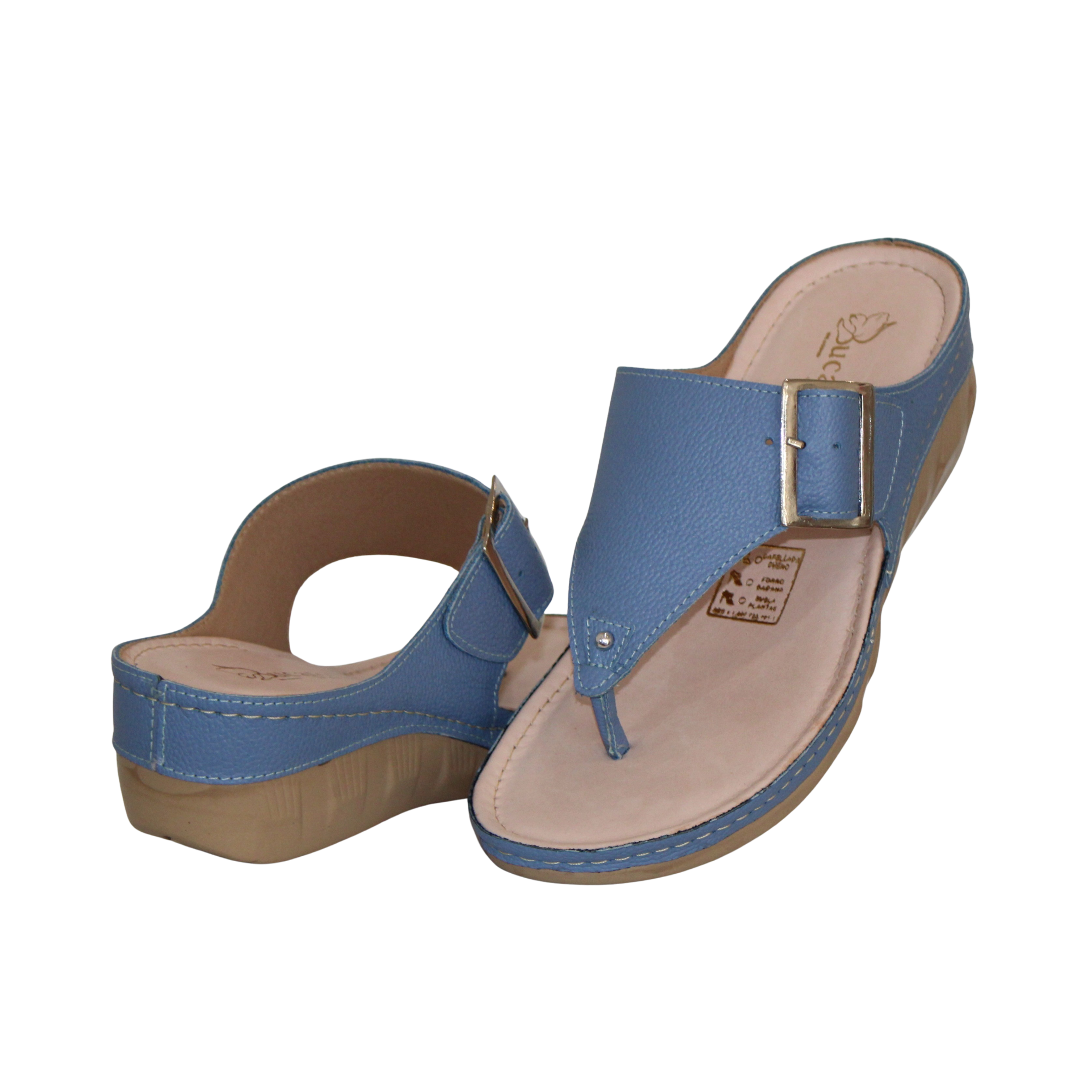 Flat Toe Sandals in Light Blue Leather with Adjustable Buckle Ref 0989