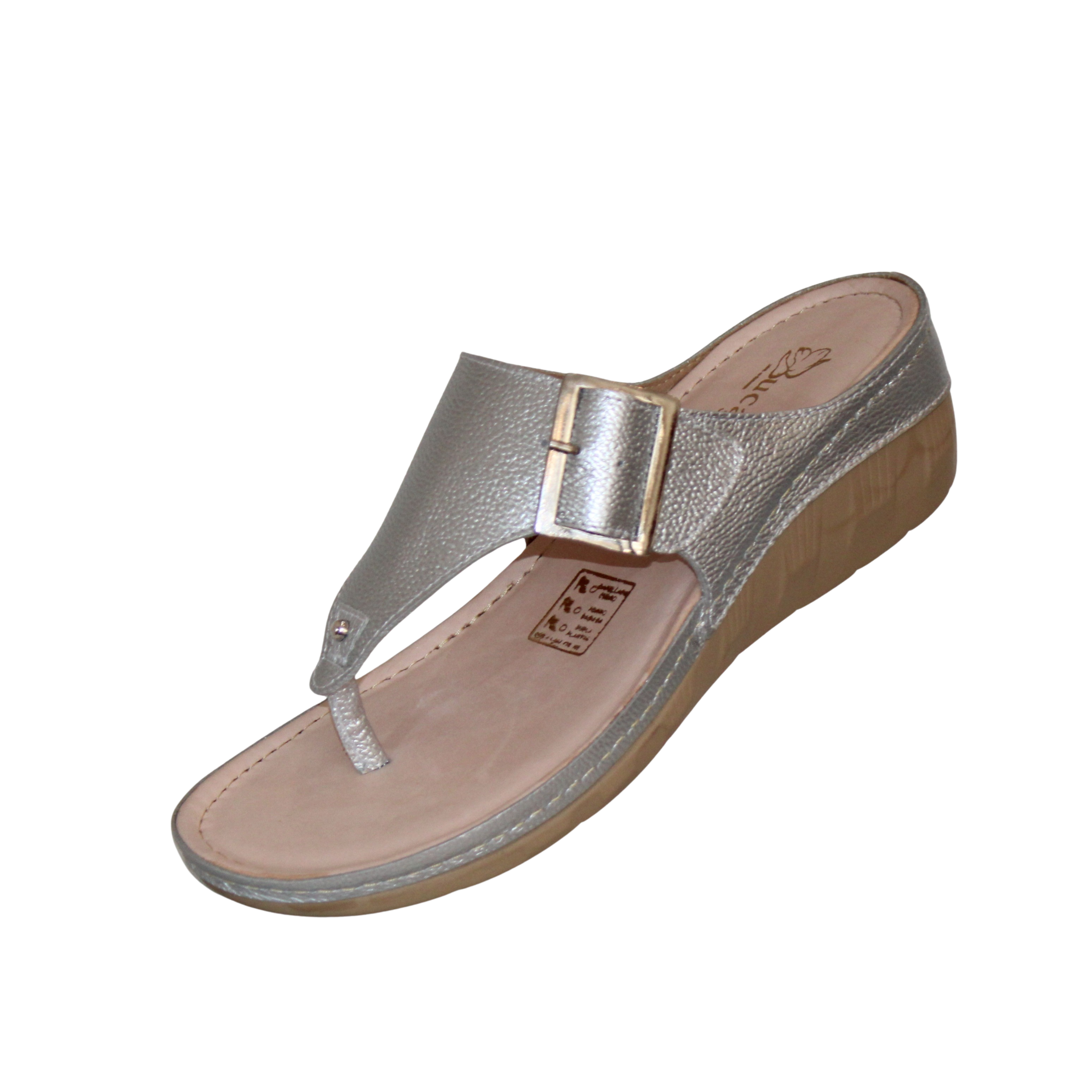 Flat Toe Sandals in Silver Leather with Adjustable Buckle Ref 0989