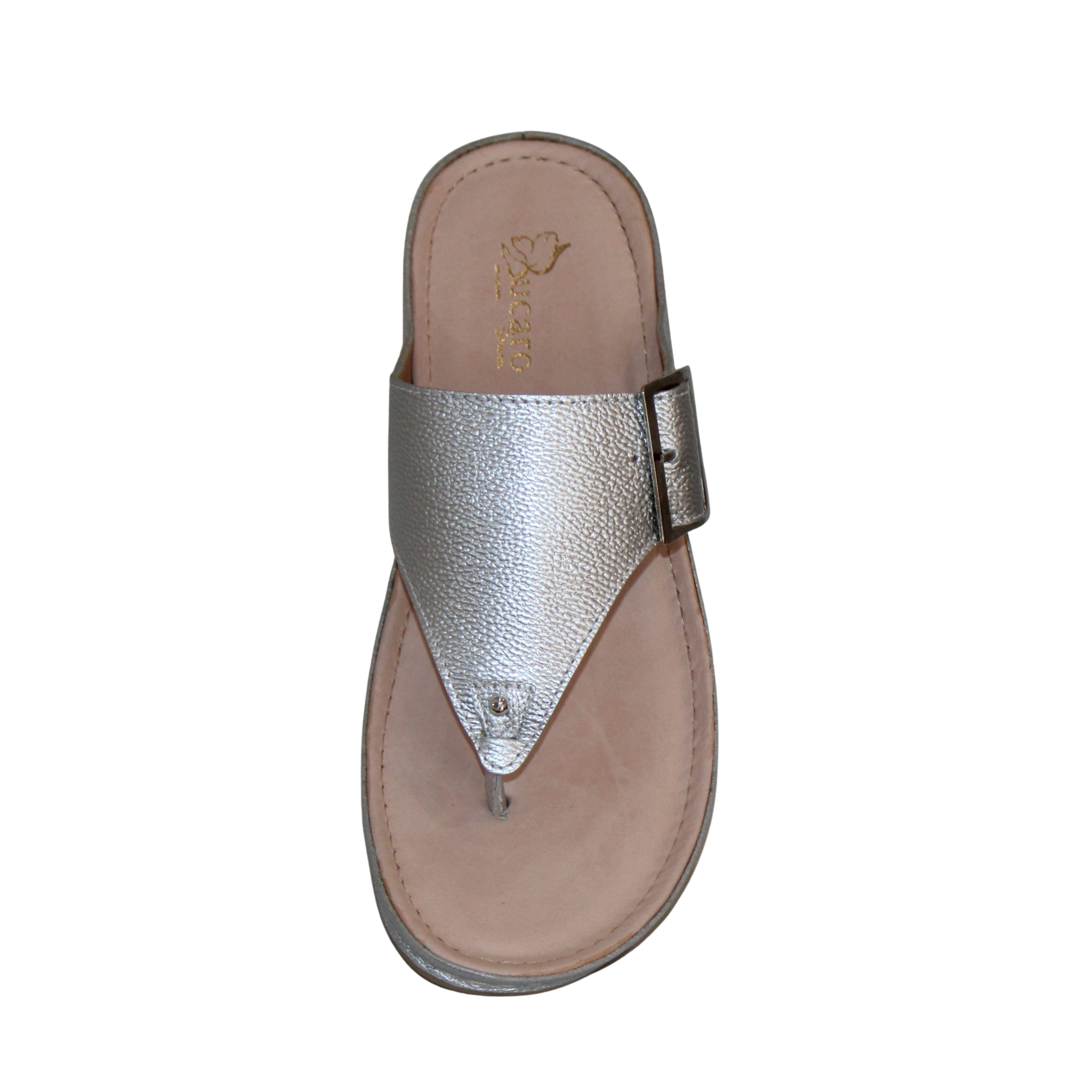 Flat Toe Sandals in Silver Leather with Adjustable Buckle Ref 0989