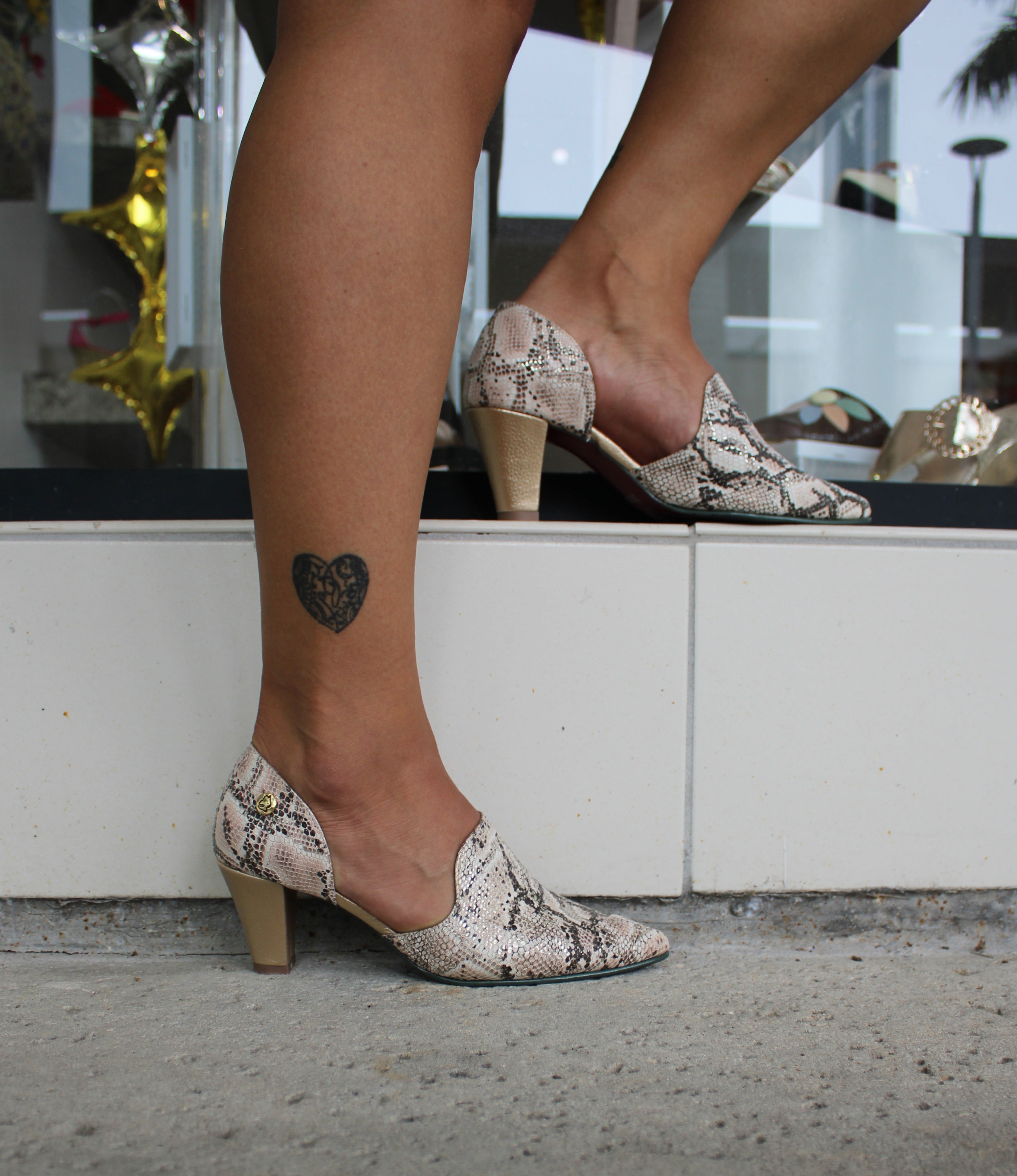 High Heel in Nude Leather with Snake | Ref 3103