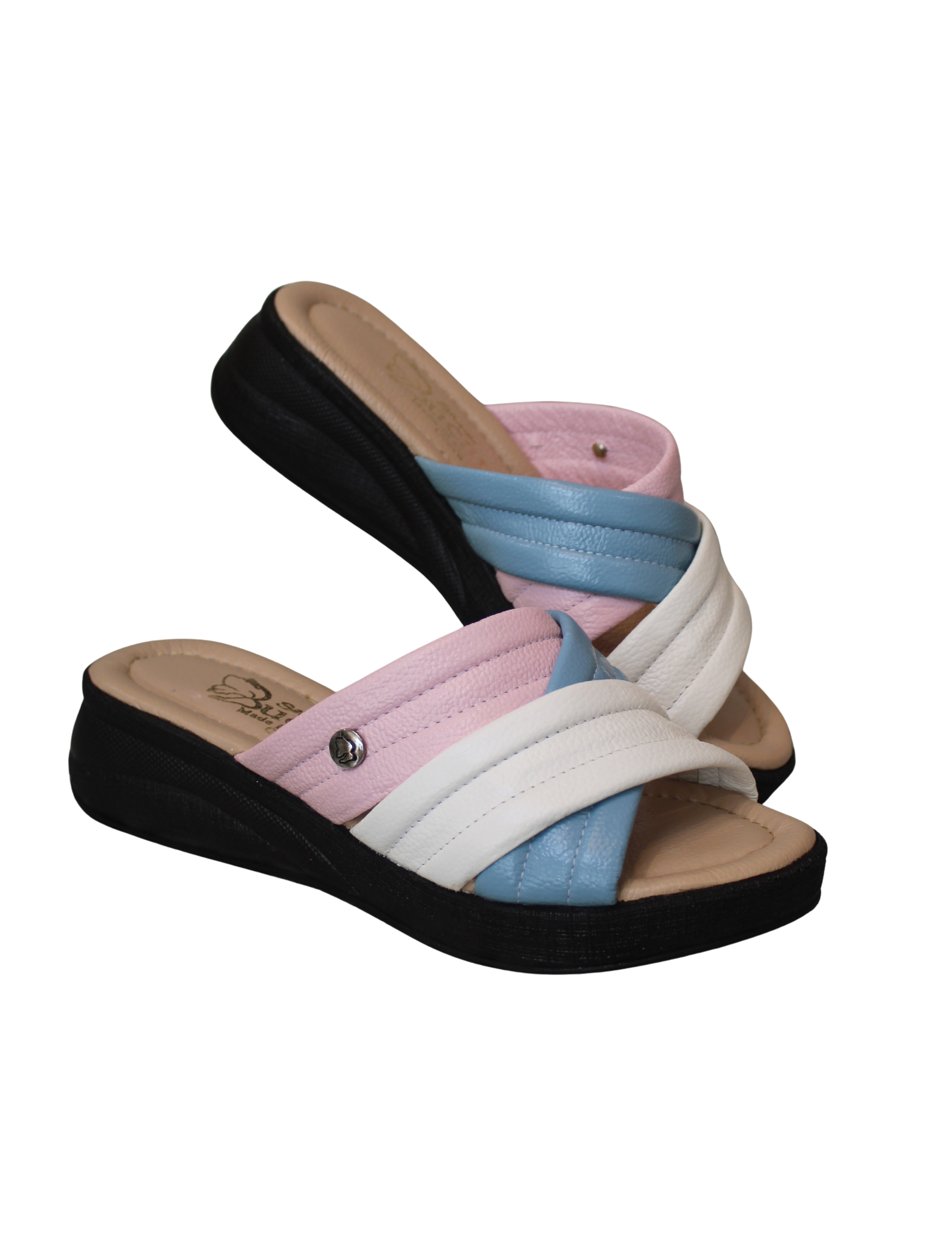Flat Leather Sandal with Padded Multicolor Straps | Ref 257
