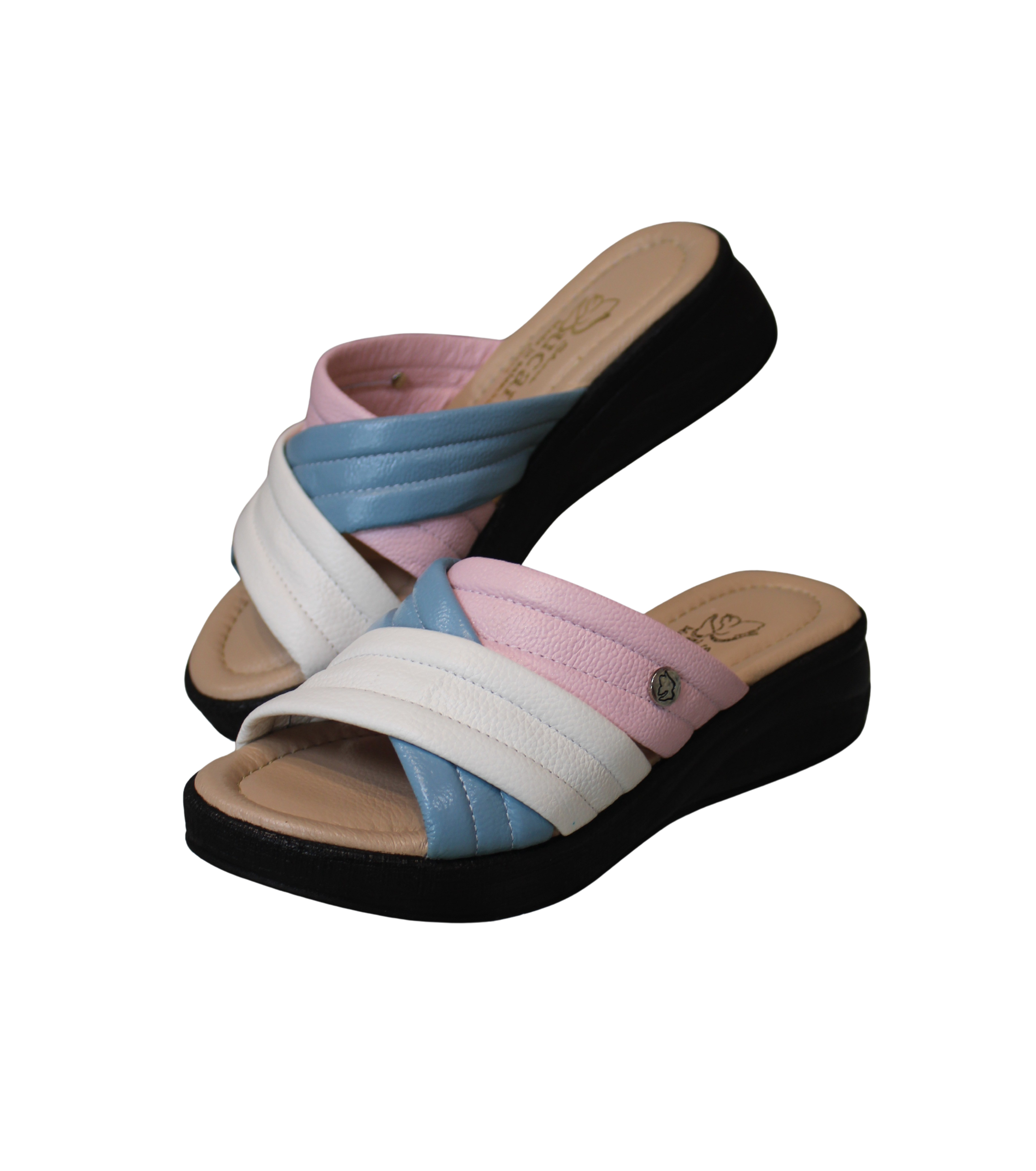 Flat Leather Sandal with Padded Multicolor Straps | Ref 257