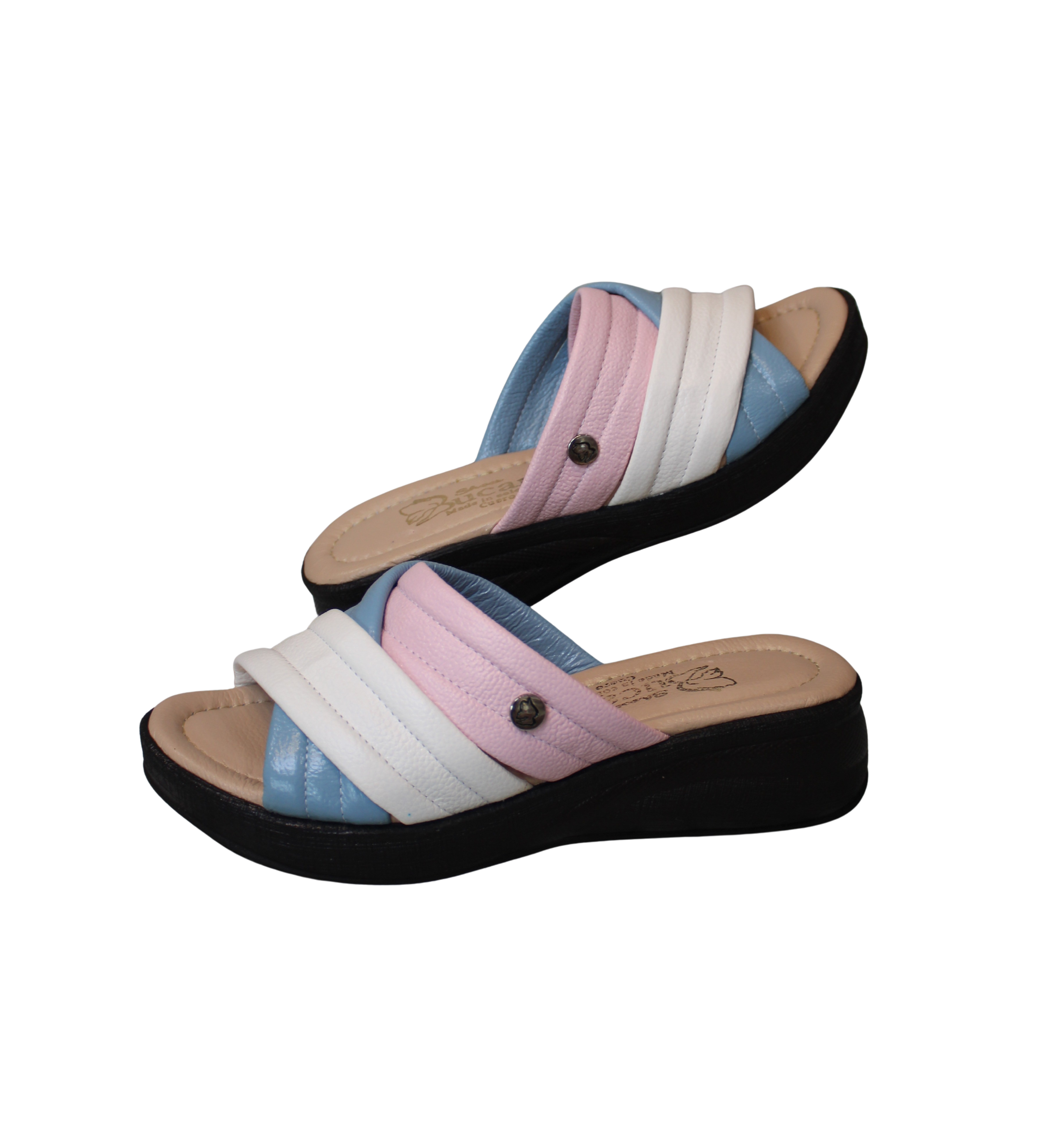 Flat Leather Sandal with Padded Multicolor Straps | Ref 257
