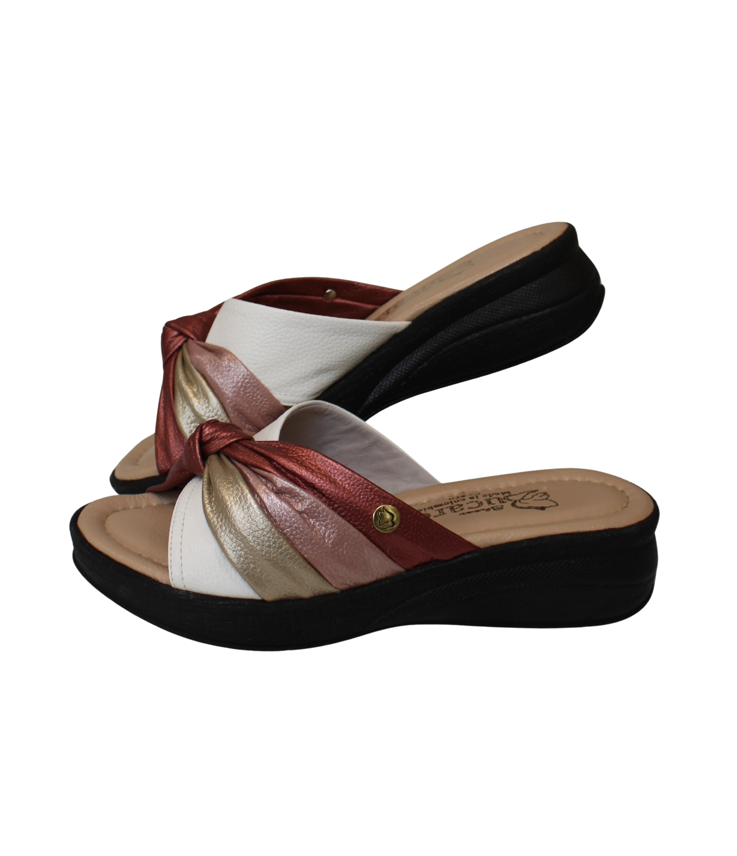 Leather Flat Sandal with Crossed Straps & Center Knot | REF 012