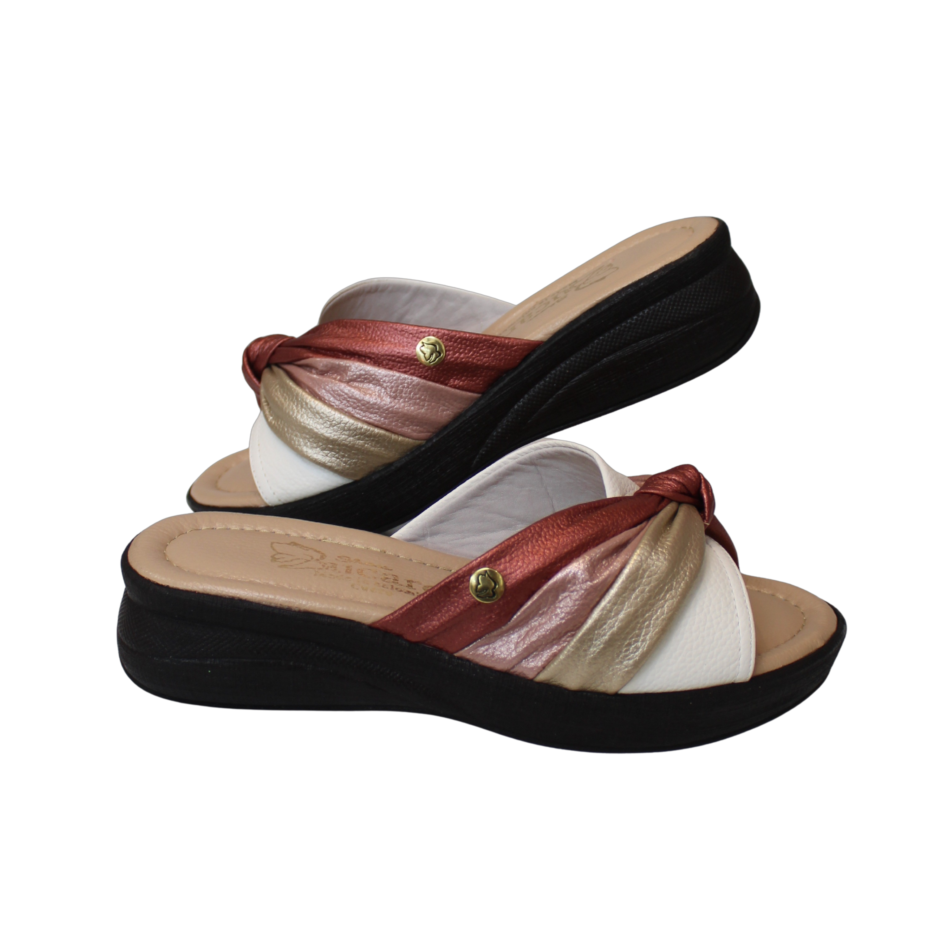 Leather Flat Sandal with Crossed Straps & Center Knot | REF 012