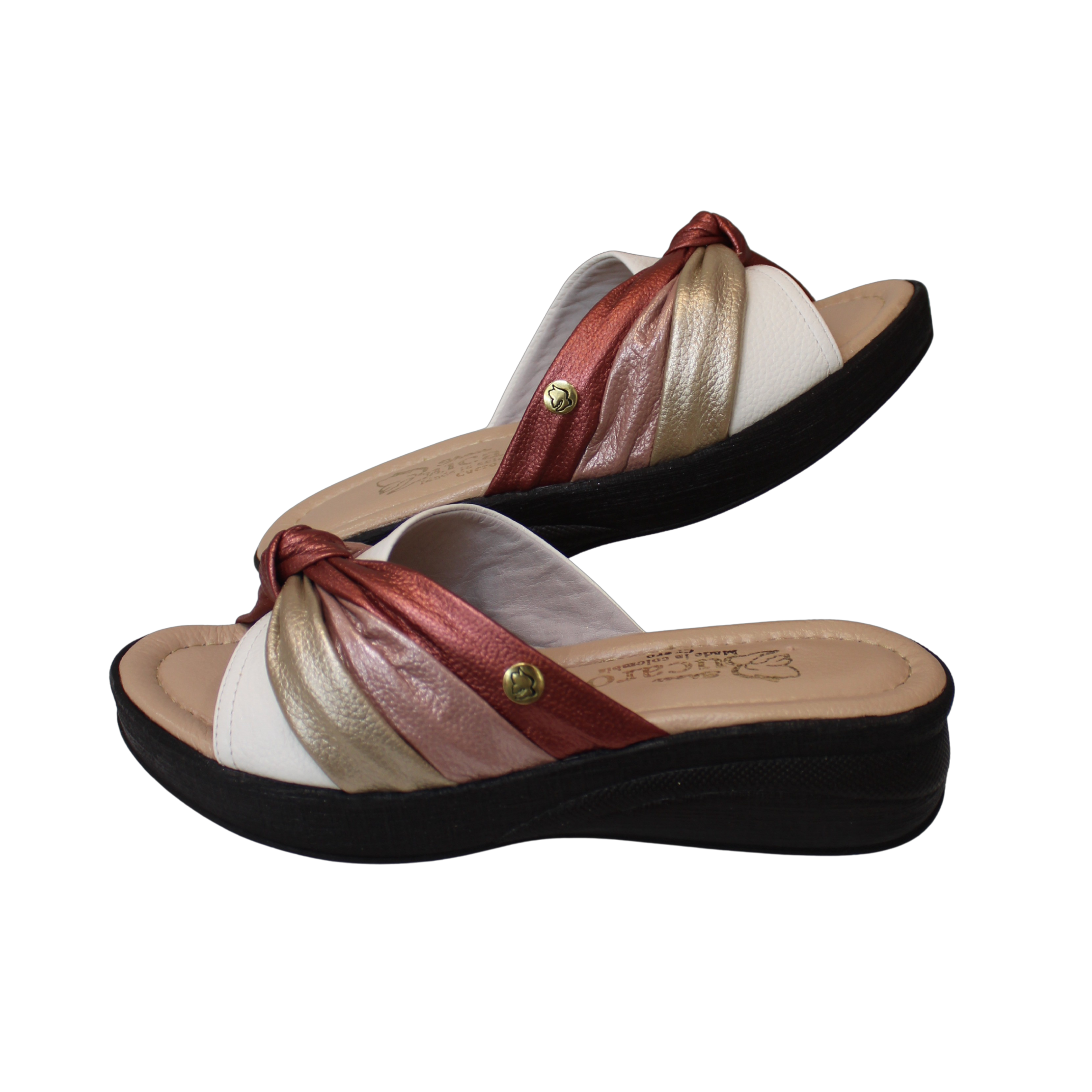 Leather Flat Sandal with Crossed Straps & Center Knot | REF 012
