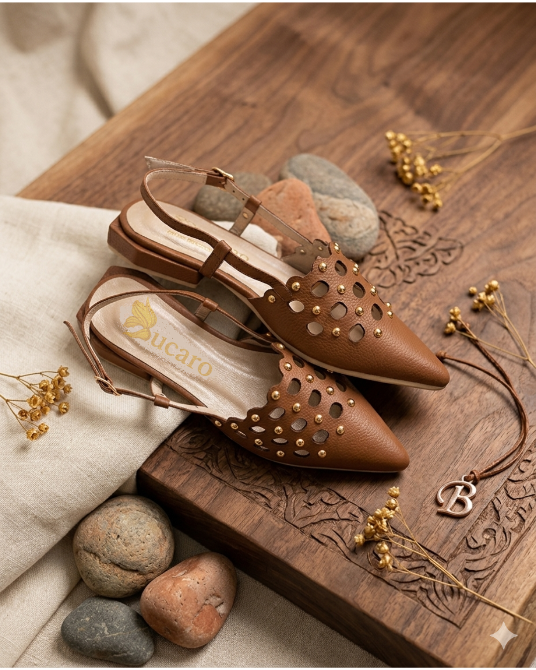 Elegance Slingback Flat - Honey Color -Ref 4007
