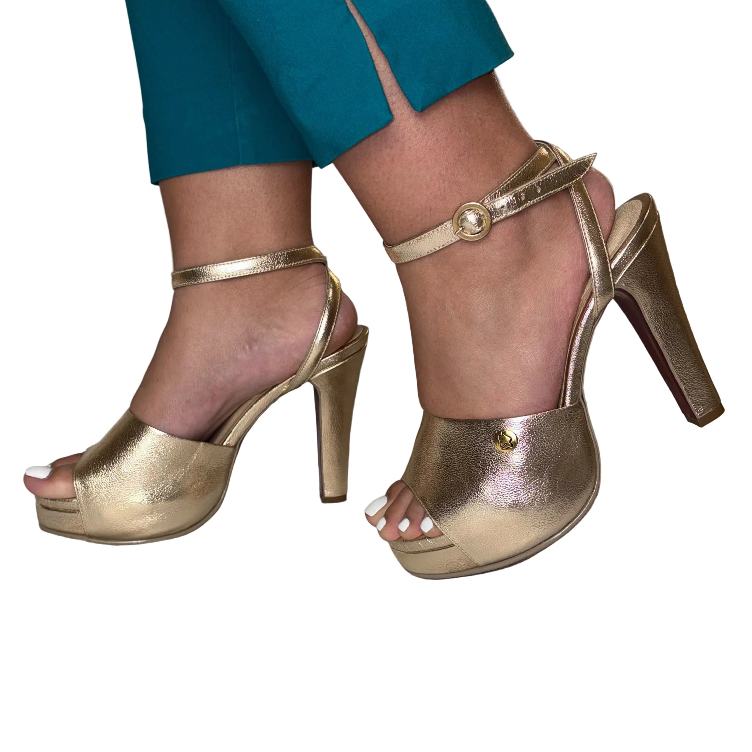 Elegance Gold Leather High Heel Sandals | Ref 5458