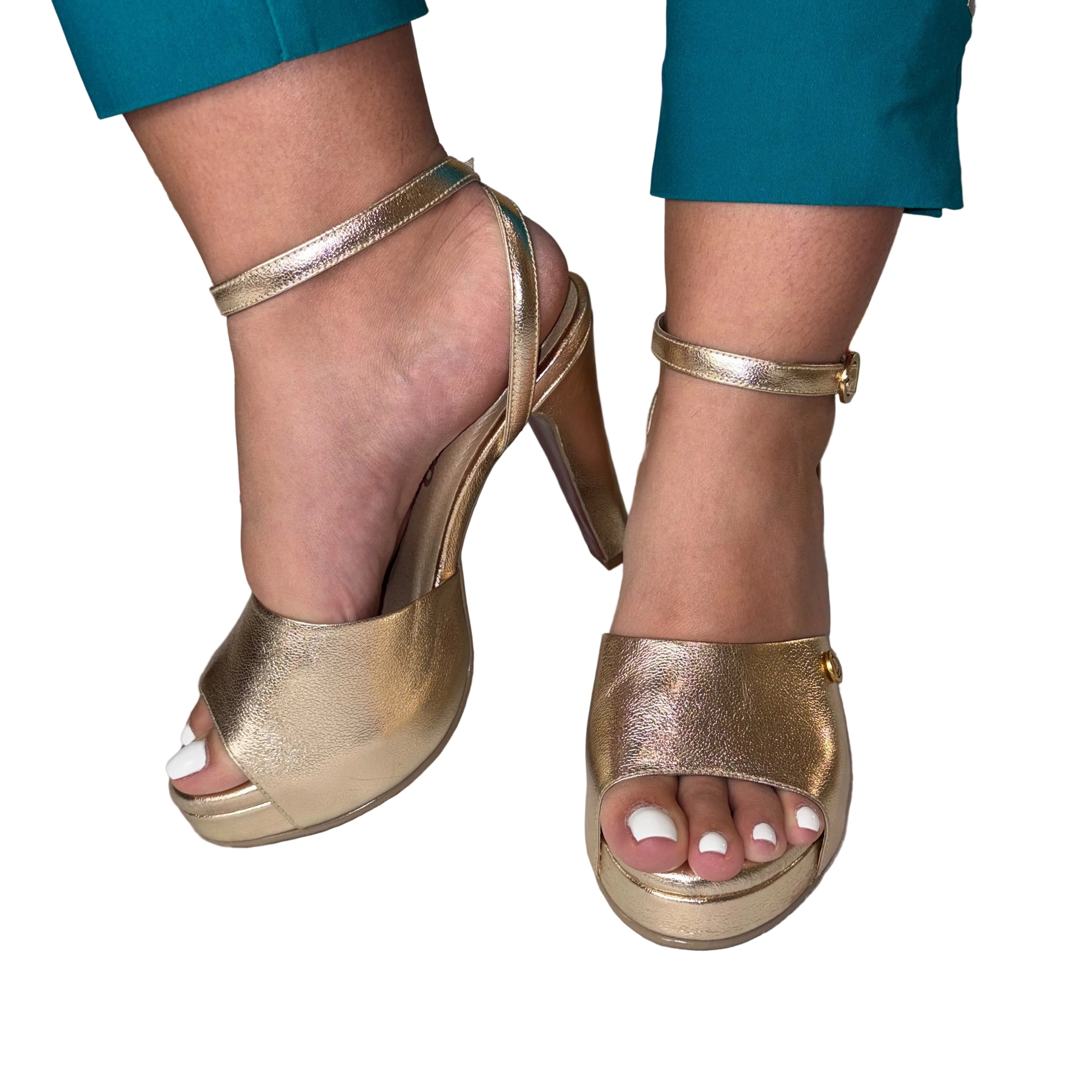 Elegance Gold Leather High Heel Sandals | Ref 5458