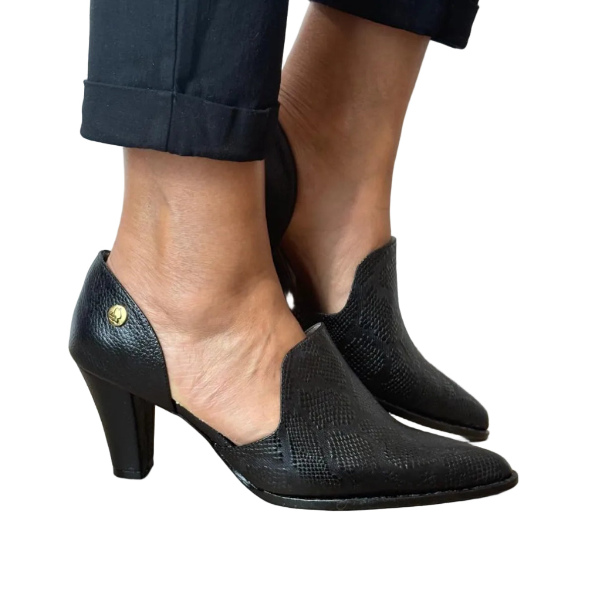 High Heel in Black Leather with Snake Texture | Ref 3828