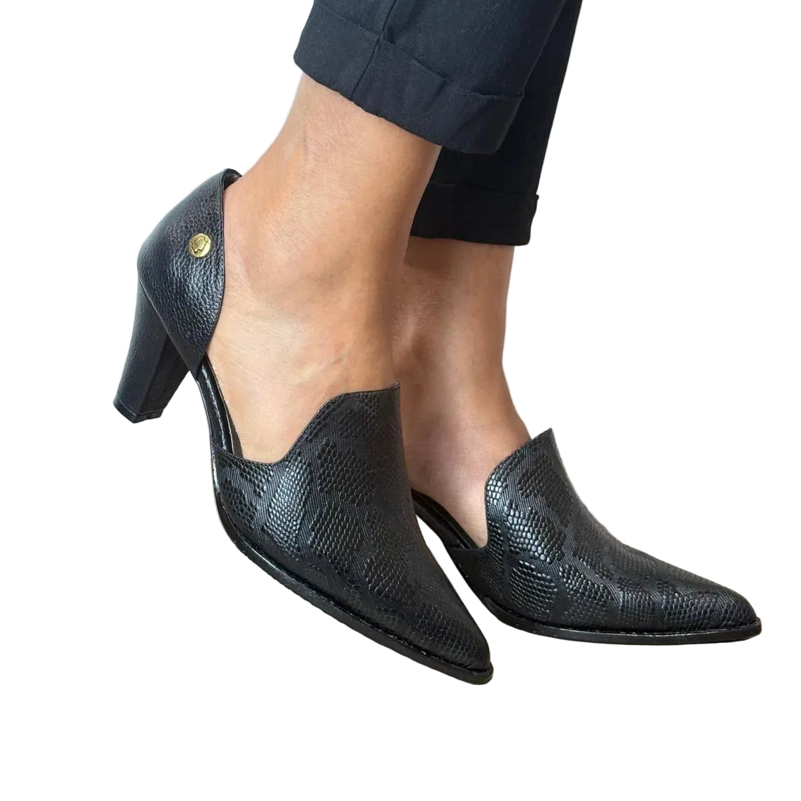 High Heel in Black Leather with Snake Texture | Ref 3828