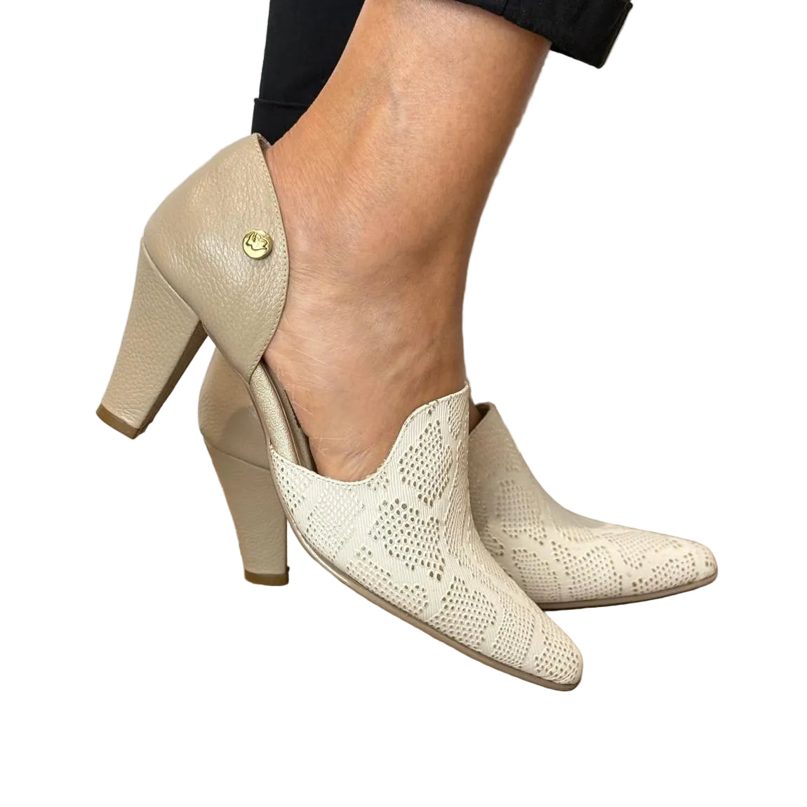 High Heel in Light Nude Leather with Snake Texture | Ref 3828