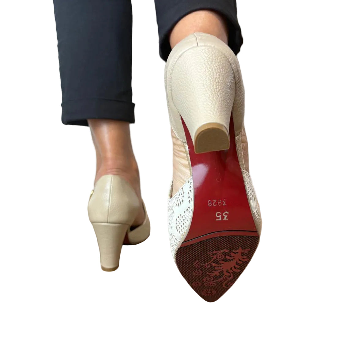 High Heel in Light Nude Leather with Snake Texture | Ref 3828